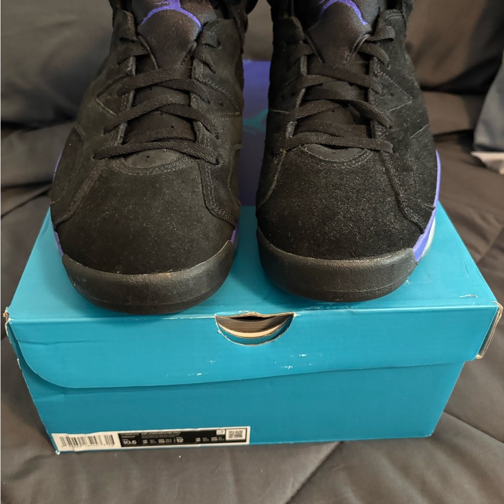 Retro Aqua Jordan 6’s. Black and Purple Sneakers
